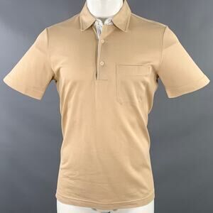 PAL ZILERI Size M Beige White Blue Contrast Trim Short Sleeve Polo
